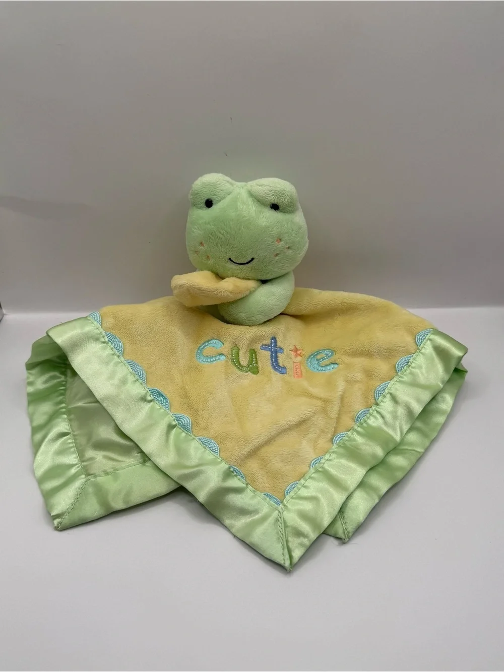 Carters Cutie Frog Just One Year Frog Lovey Security Blanket Satin Trim